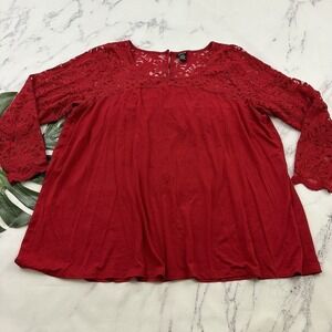 Torrid Lace Sleeve Blouse Top Plus Size 4x Bright Red Button Back Festive